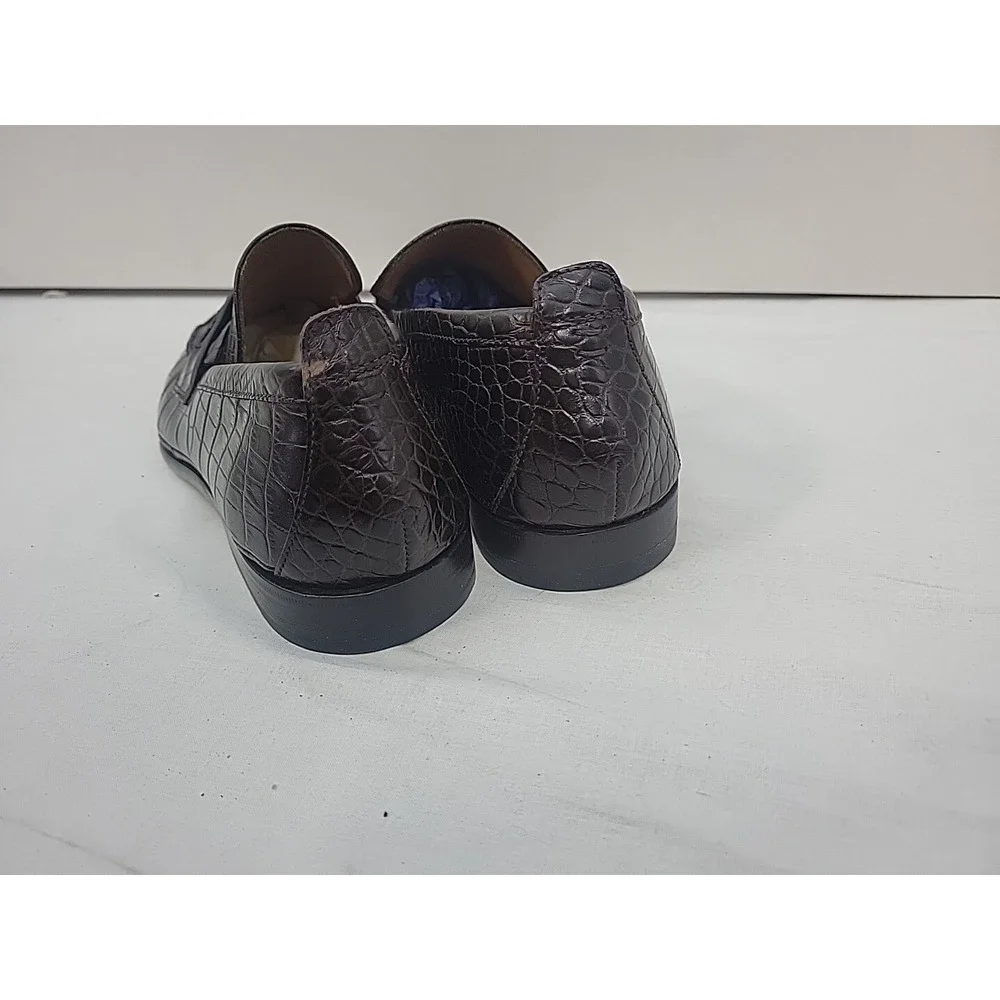 Cole Haan Mens Brown Croc Embossed Leather Penny Loafers Shoes 9.5 M 3709
